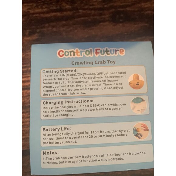 Control Future Crawling Crab Toy With USB Charging Cable & Instructions - Picture 2 of 4